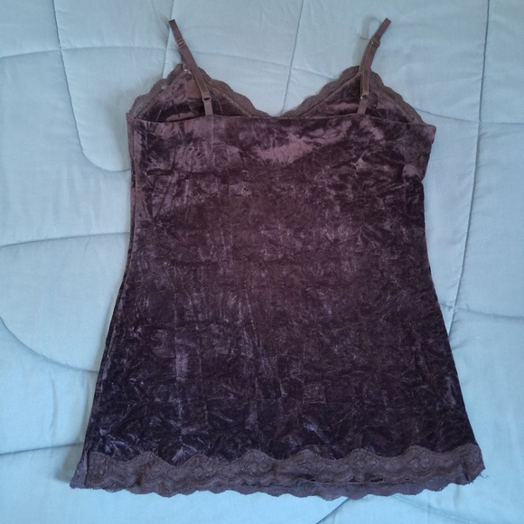 Black Crushed Velvet Tank Top with Lace Edging - Picture 3 of 3